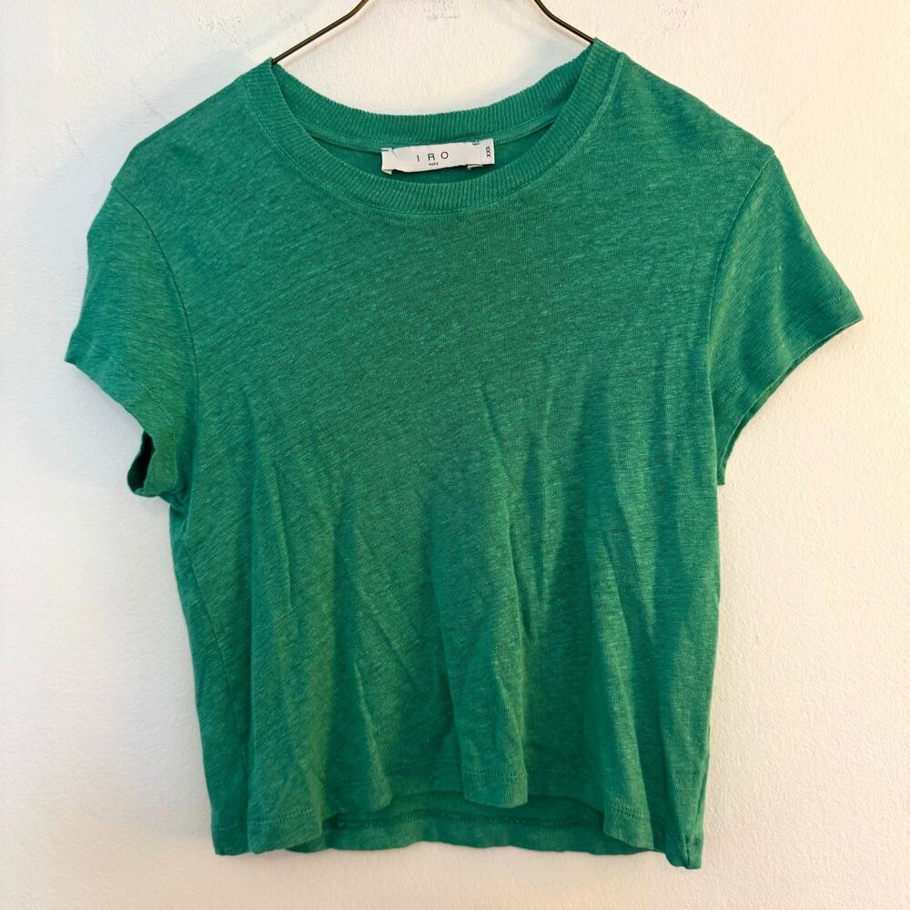 IRO Green Cropped Crew Neck T-Shirt Tee XXS French Designer Jewel Tone Teal